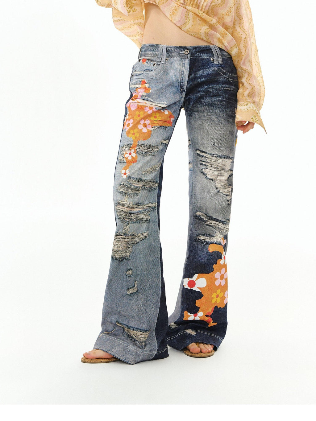 DeleteEx Stretch Cotton Denim Low Rise Micro Flare Casual Deep Blue Long Flared Jeans