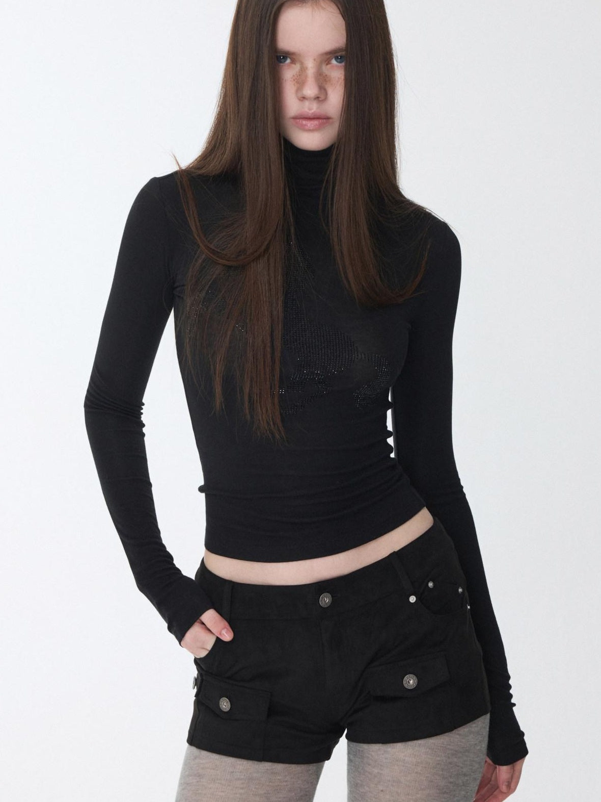 1JINN STUDIO Lyocell Wool Blend Turtleneck Long Sleeve Slim Fit Casual Women Mini Dresses