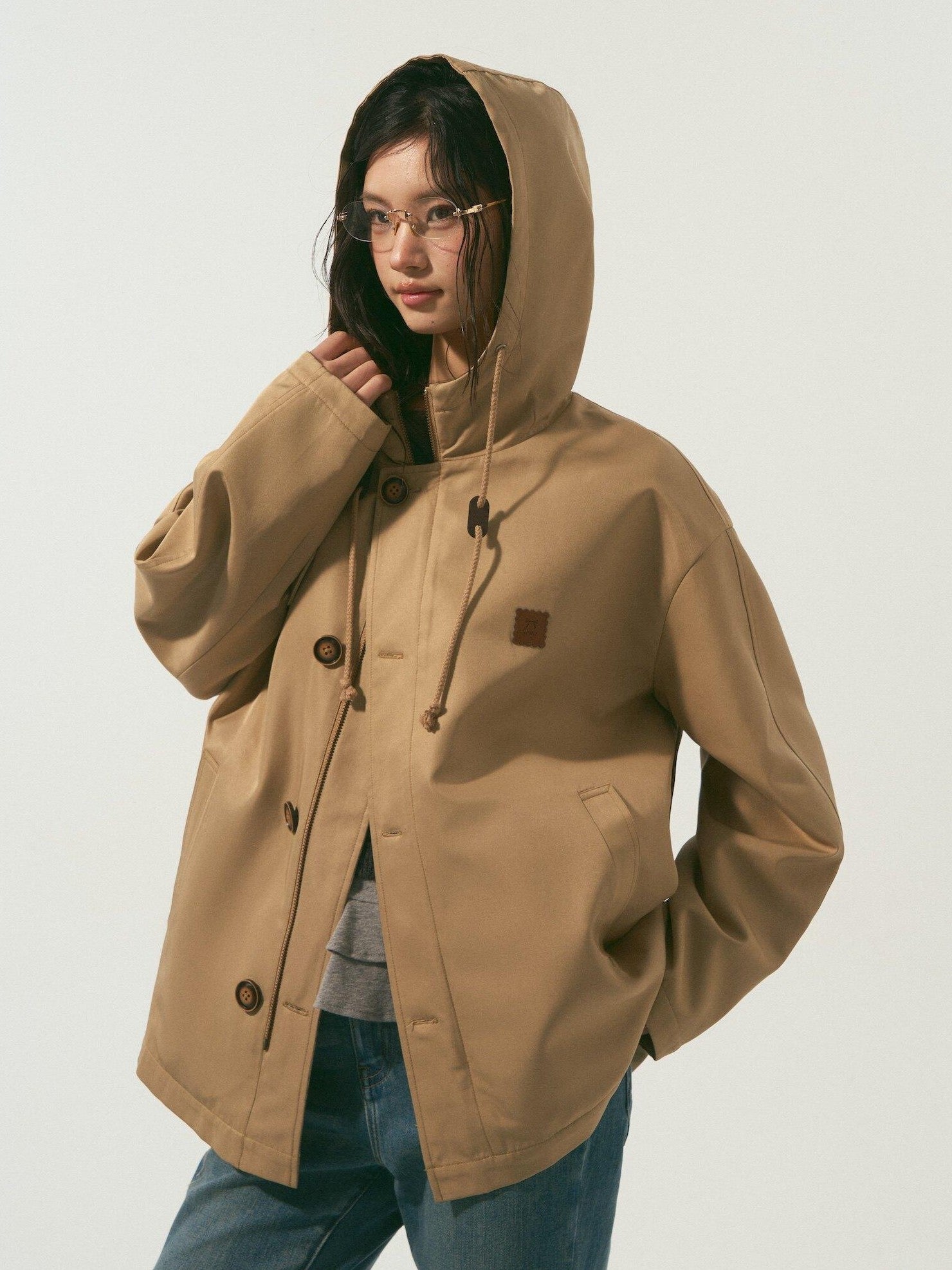 SOMESOWE Versatile Hooded Mid Length Loose Fit Women Plaid Polyester Jackets