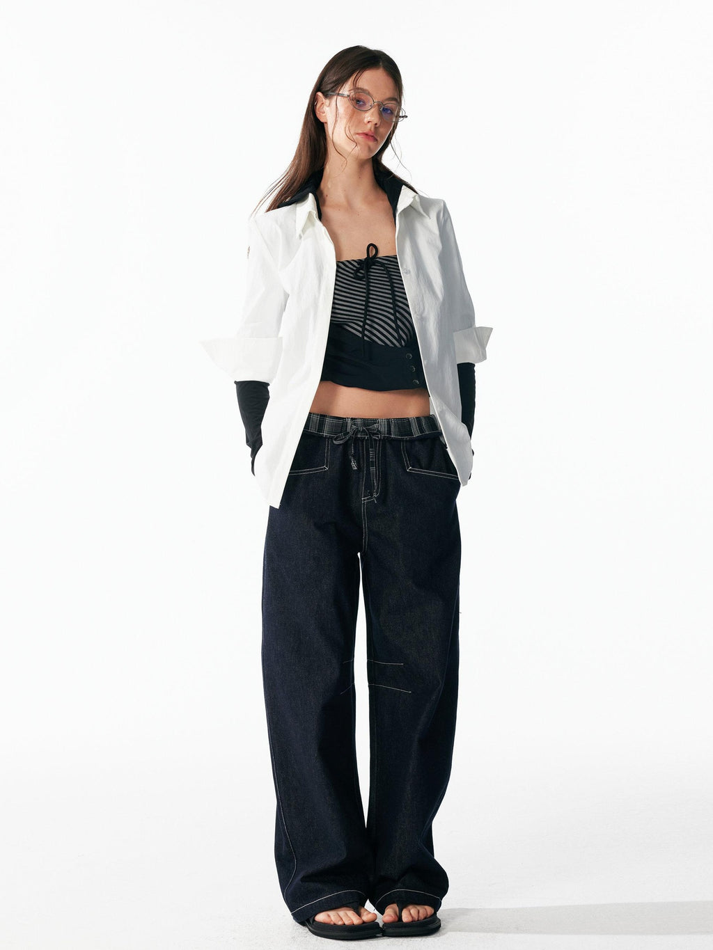 ALINNVSTUDIO Wrinkle Resistant Slim Lapel 3 4 Sleeve Casual Women White Black Plaid Shirts