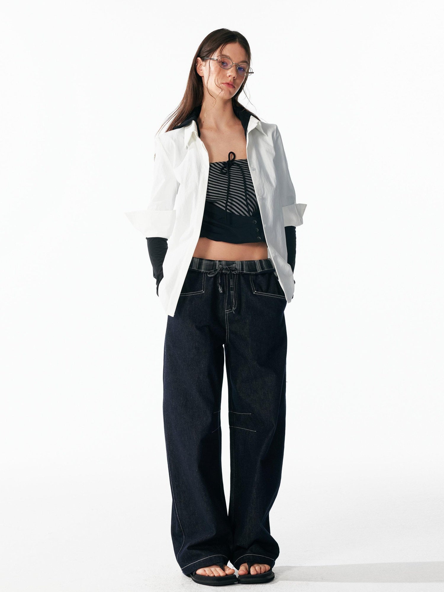 ALINNVSTUDIO Wrinkle Resistant Slim Lapel 3 4 Sleeve Casual Women White Black Plaid Shirts