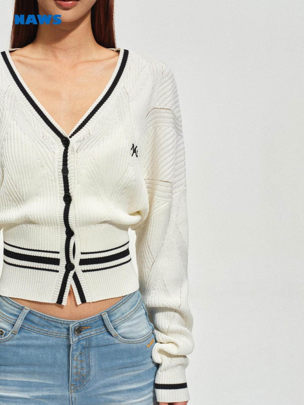 NAWSNOTAWEAR Lyocell Blend Soft Durable Contrast Stripe V-neck Casual Women Cardigans