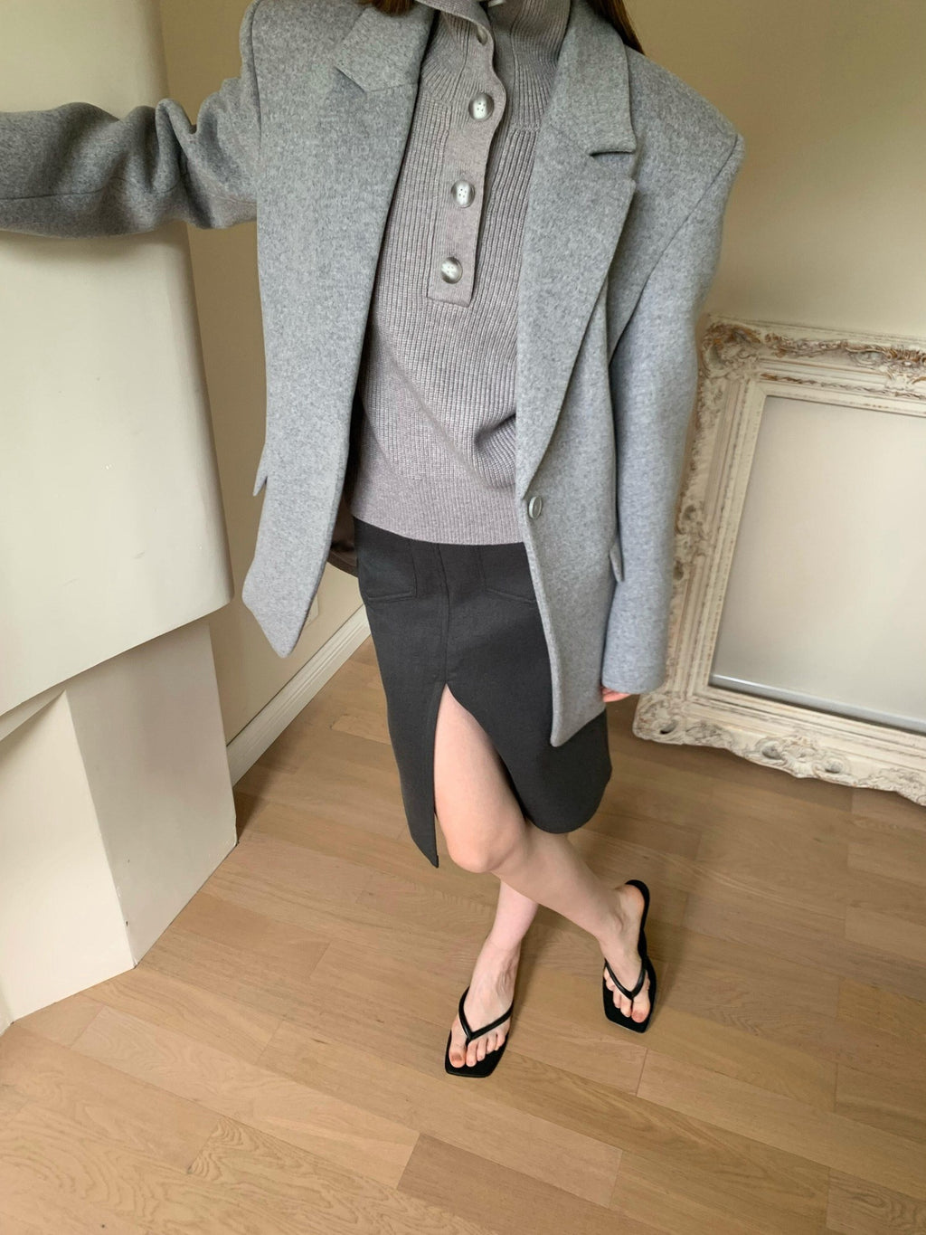 BUZHOU 100 Percent Wool Tailored Slim Fit Office Workwear Gray Wool Suit Blazers
