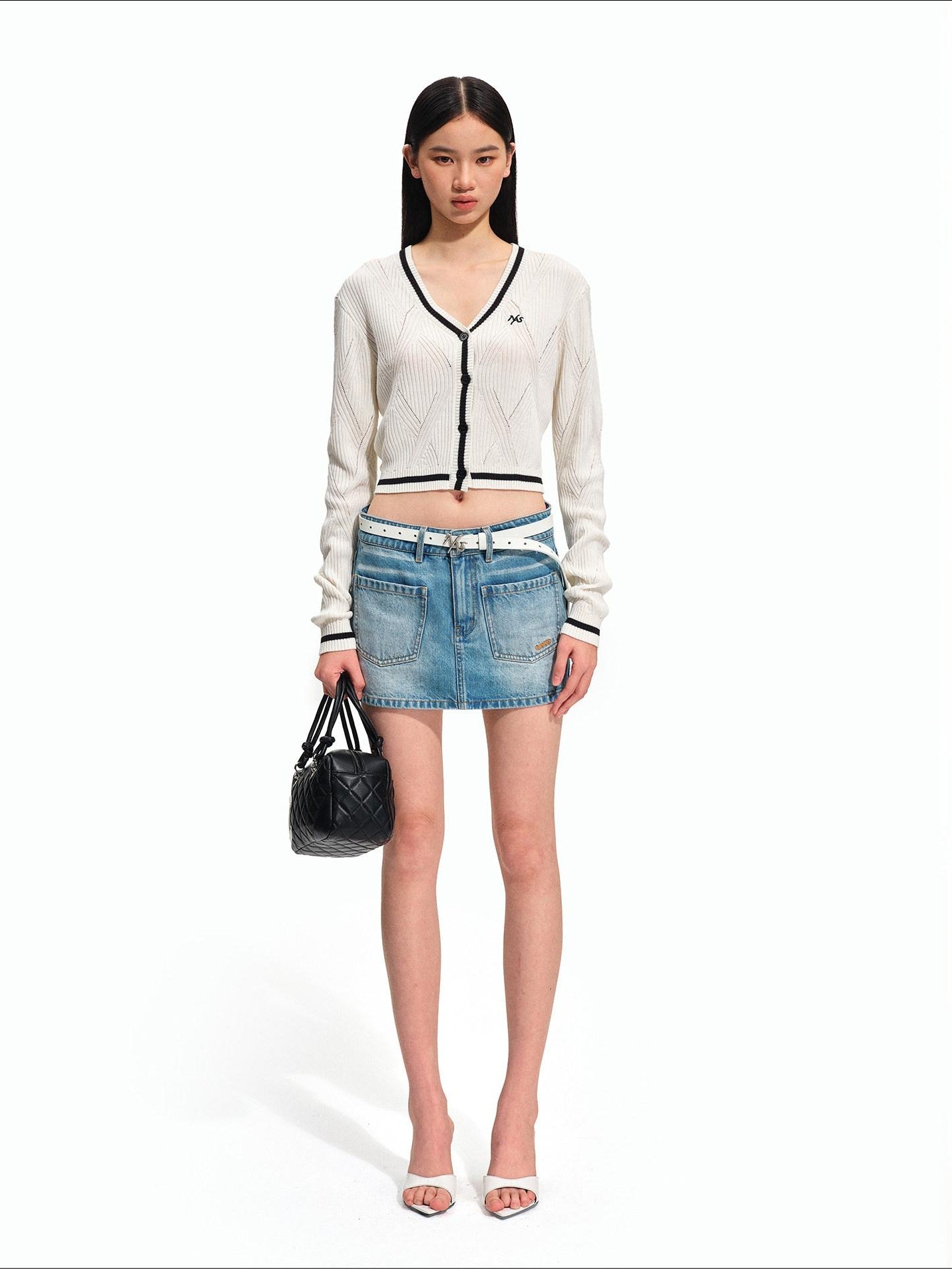 NAWSNOTAWEAR Lyocell Blend Colorblock Cropped V-neck Button Long Sleeve Women Cardigans