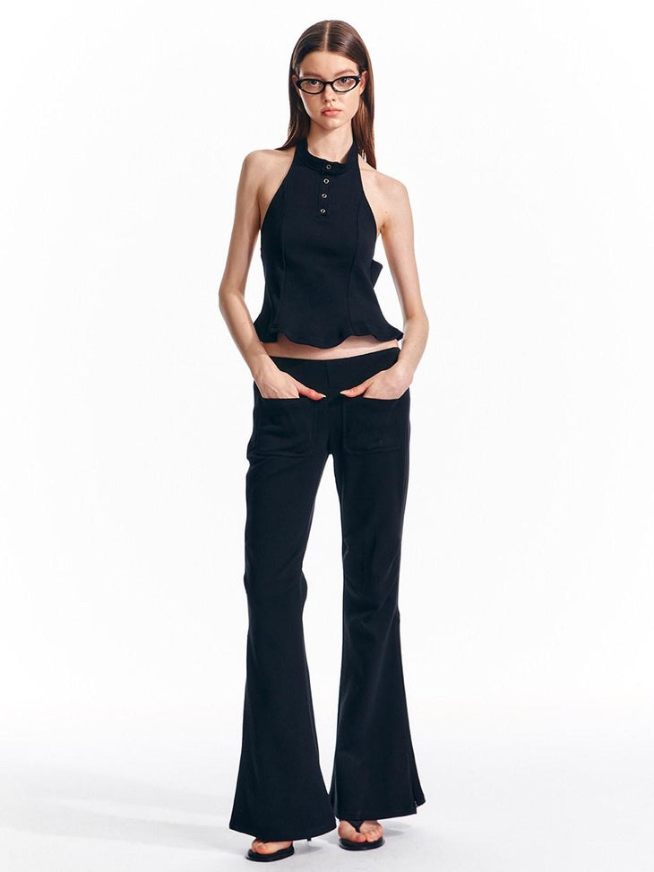 ALINNVSTUDIO Sleek Low Rise Straight To Flare Original Black Gray Flare Hem Flared Pants