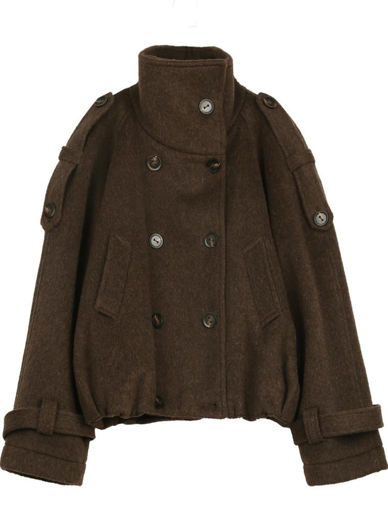ALINNVSTUDIO Double Breasted Short Loose Lapel Commuter Women Thick Black Gray Wool Coats