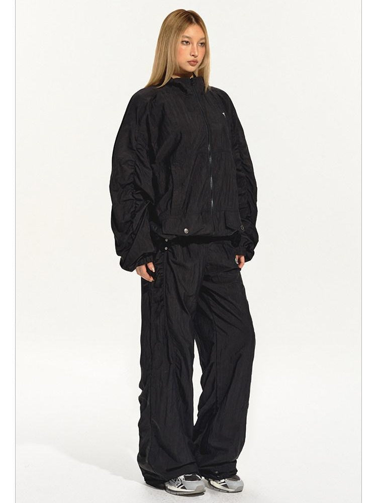 NAWSNOTAWEAR Lightweight Nylon Pleated Low Rise Commuter Unisex Wide Leg Pants