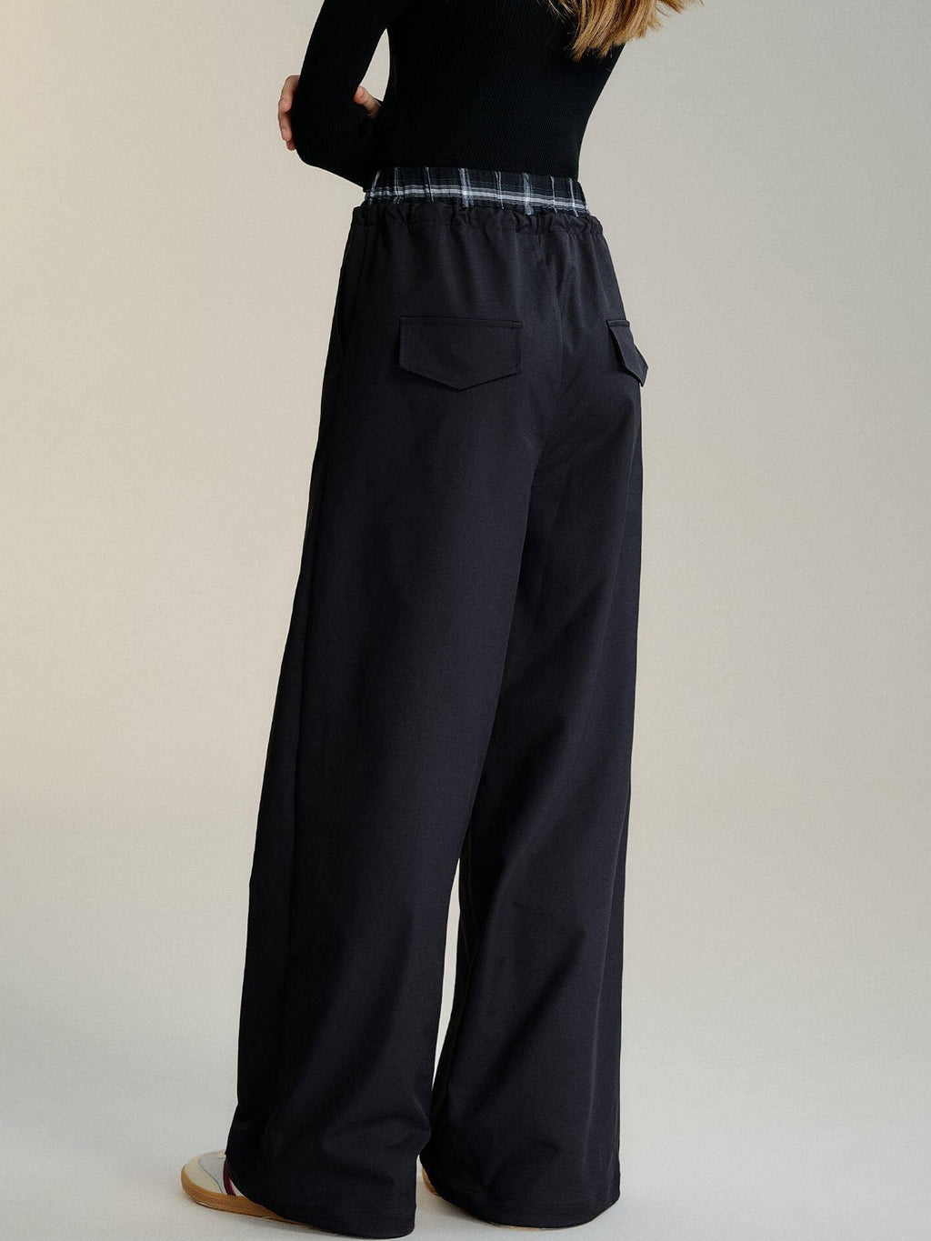 SOMESOWE Minimalist Double Waist Drawstring Natural Waist Office Women Wide Leg Pants