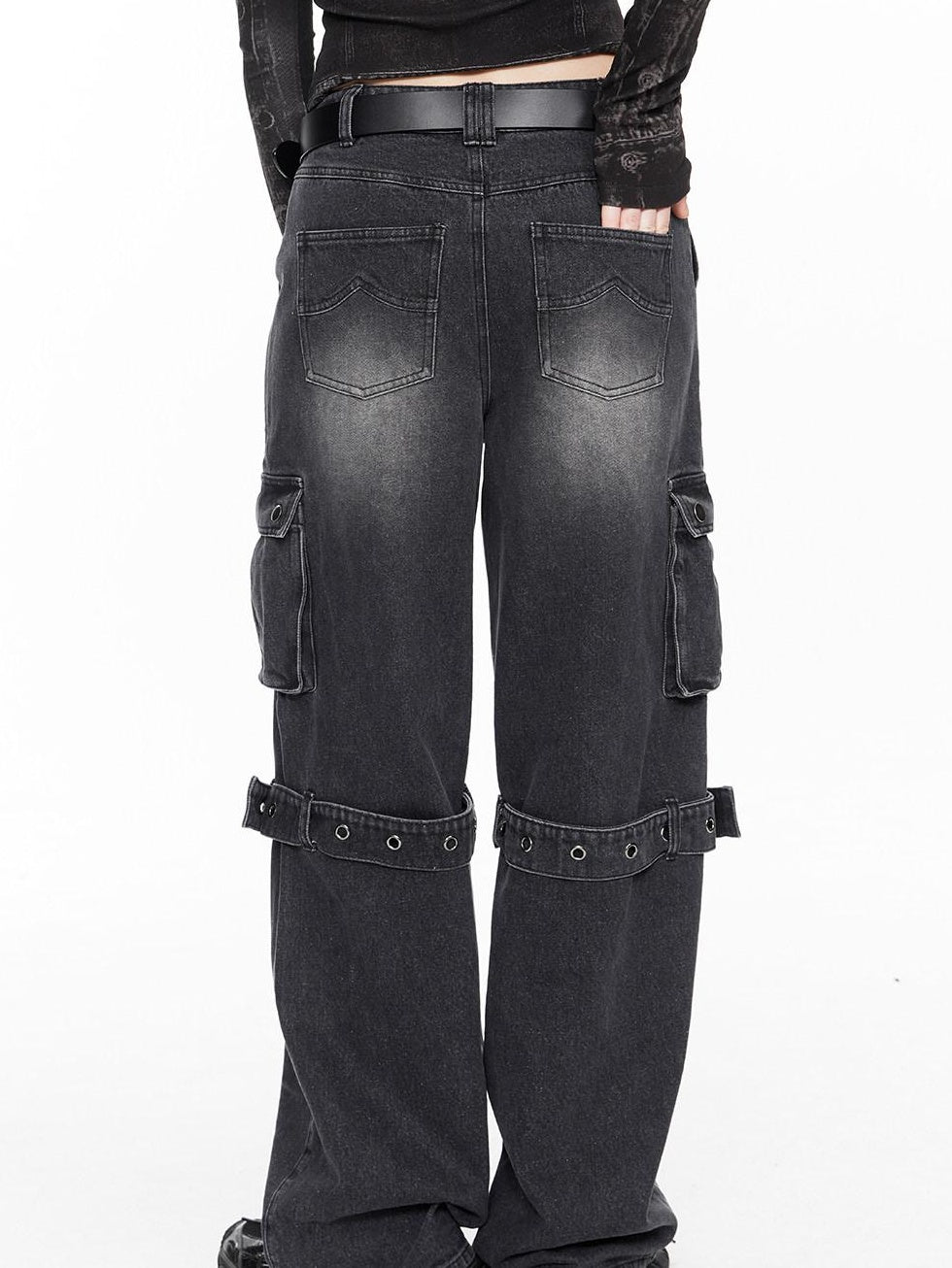 ALINNVSTUDIO Comfort Low Rise Grey Stretch Cotton Denim Classic Straight Leg Jeans