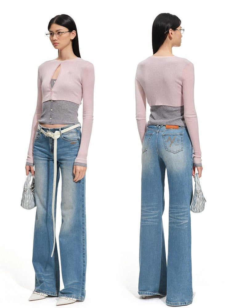 NAWSNOTAWEAR Soft Wool Blend Slim Fit Colorblock Faux Two Piece Pullover Women Sweaters