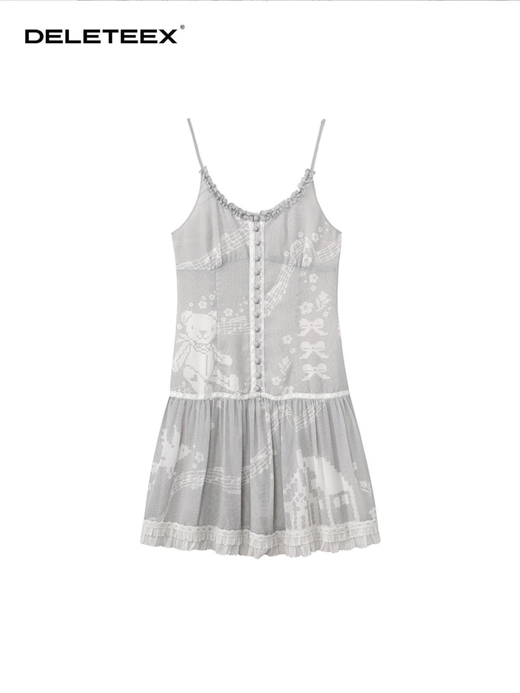 DeleteEx Light Chiffon Floral Insta Spaghetti Strap A Line Women Gray Mini Dresses