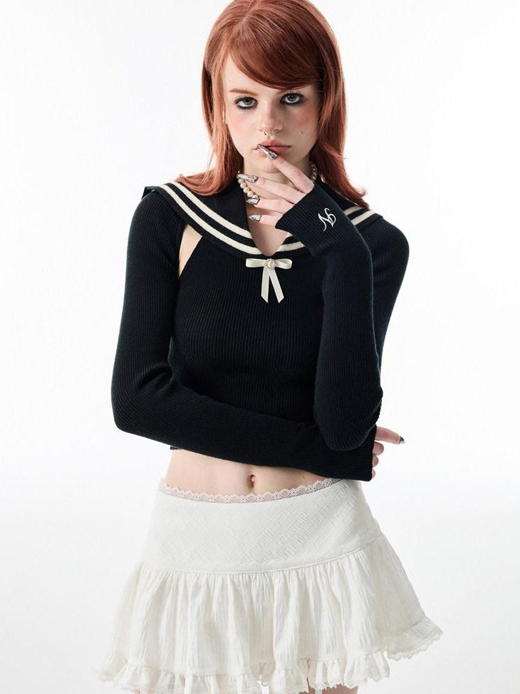 1JINN STUDIO Lace Tiered A Line Mid Waist Commuter Daily Youth Black White Mini Skirts