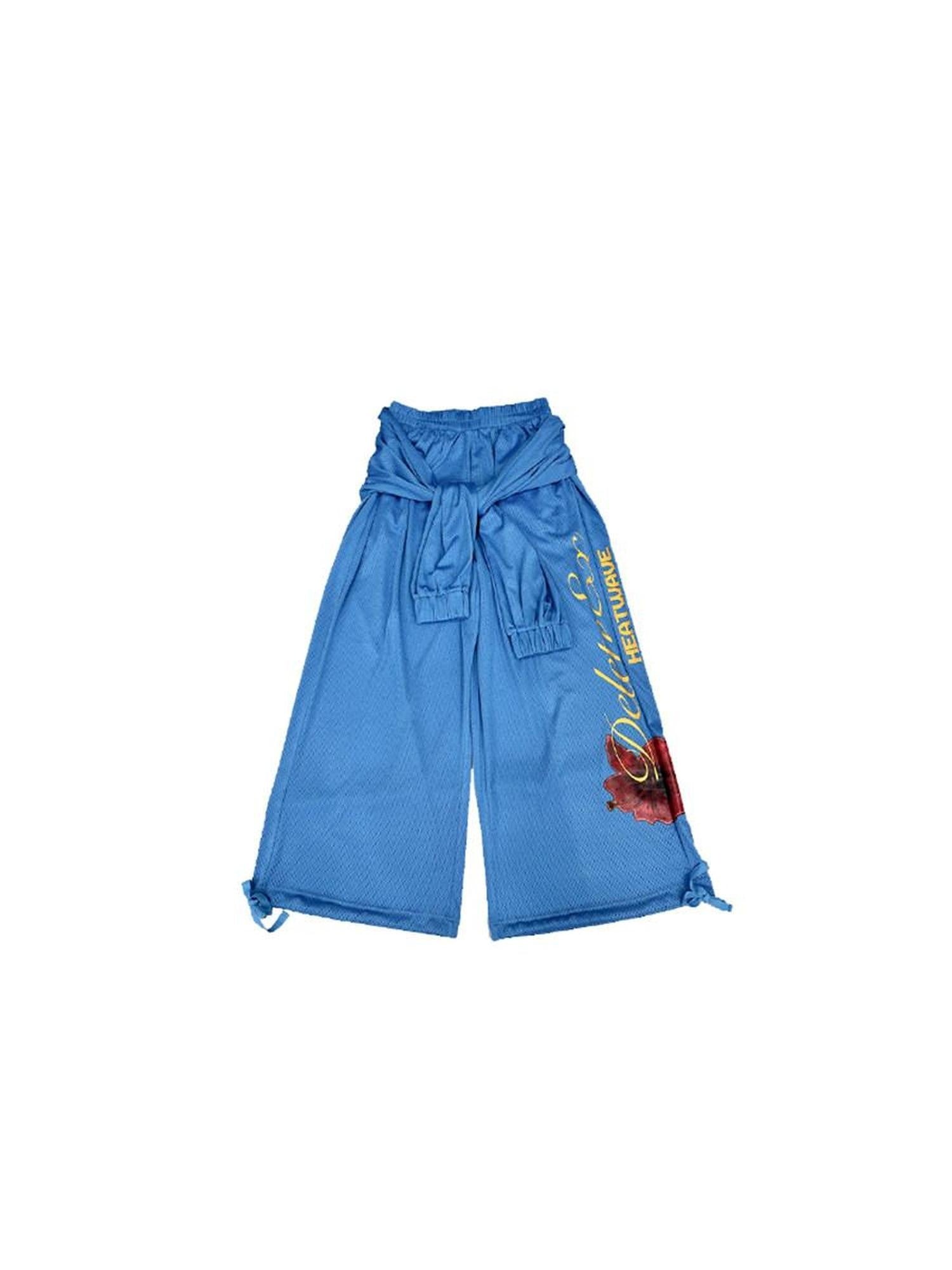 DeleteEx Comfortable Loose Original Design Natural Waist Blue Polyester Wide Leg Pants