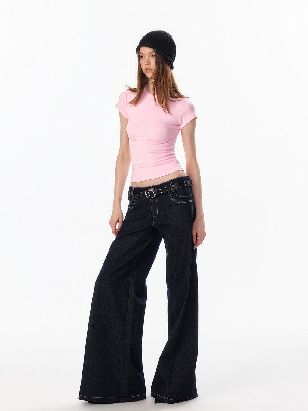 ALINNVSTUDIO Soft Cotton Low Rise Button Fly Loose Fit Women Classic Straight Leg Jeans