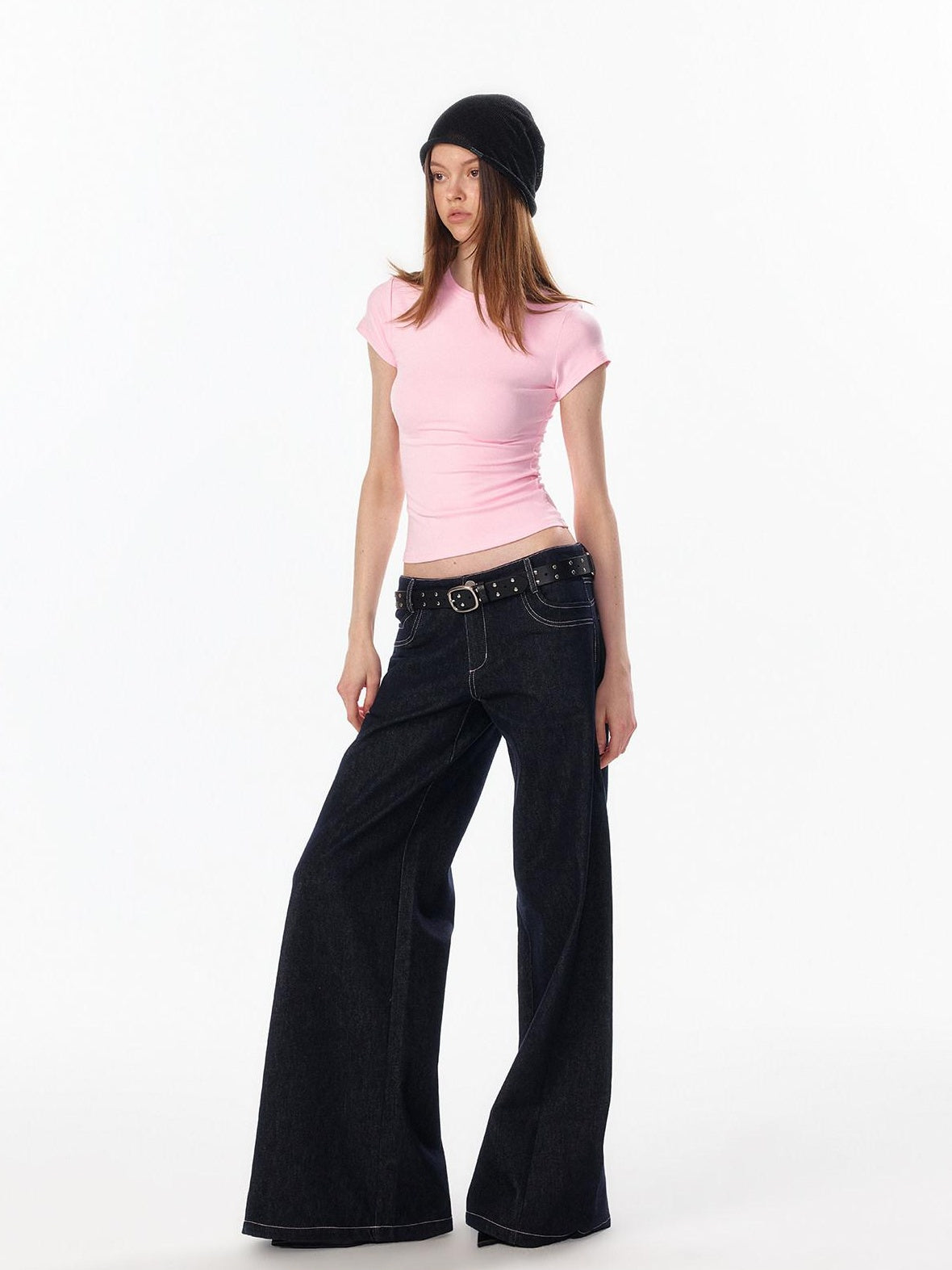 ALINNVSTUDIO Soft Cotton Low Rise Button Fly Loose Fit Women Classic Straight Leg Jeans