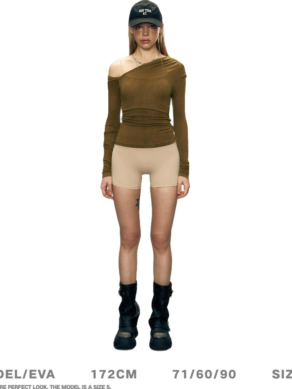 DeleteEx Office Chic Fitted Long Sleeve Asymmetric Neckline Off Shoulder Crop Tops