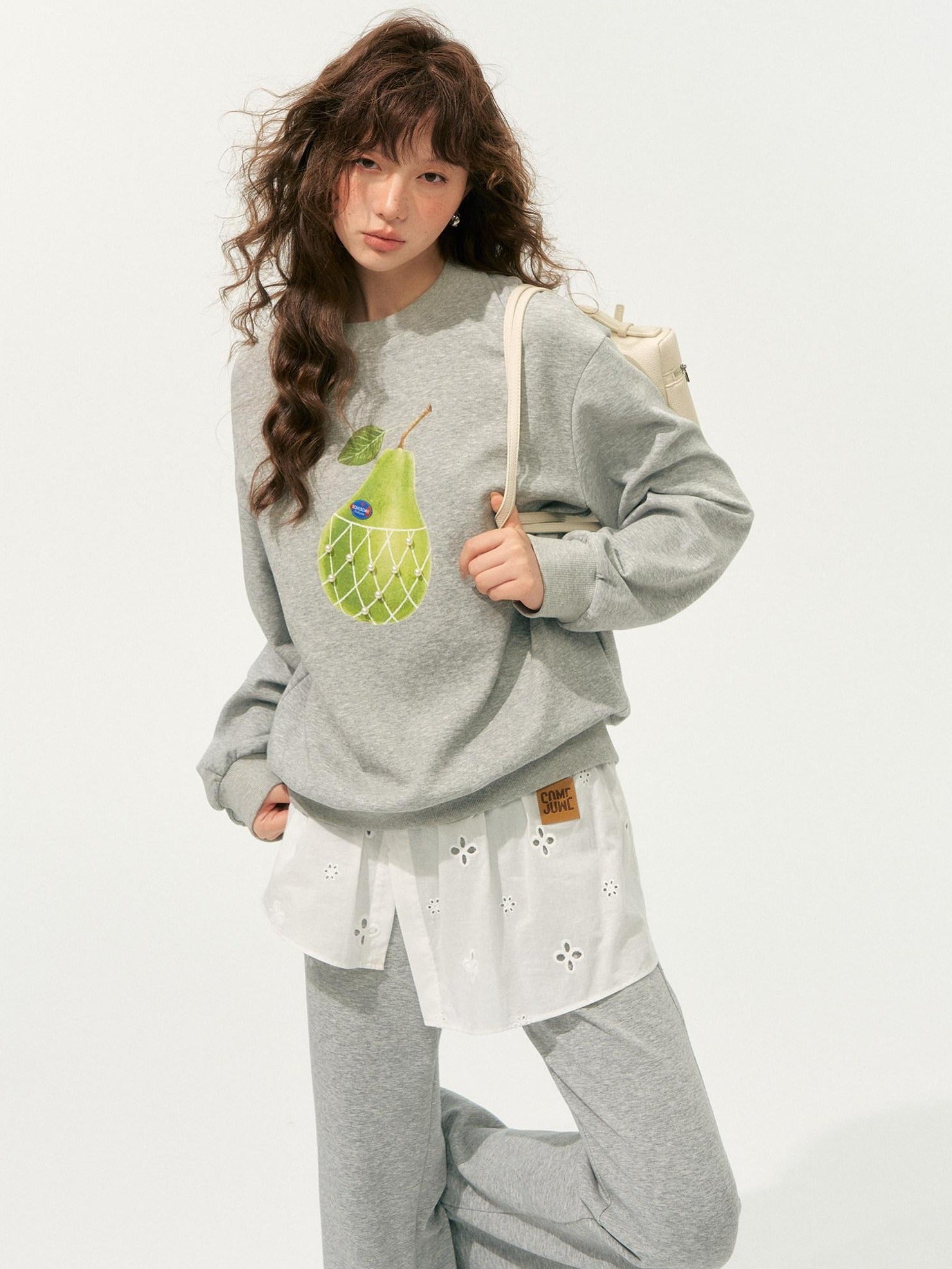 SOMESOWE Soft Cotton Blend Loose Floral Round Neck Women Long Sleeve Crop Tops