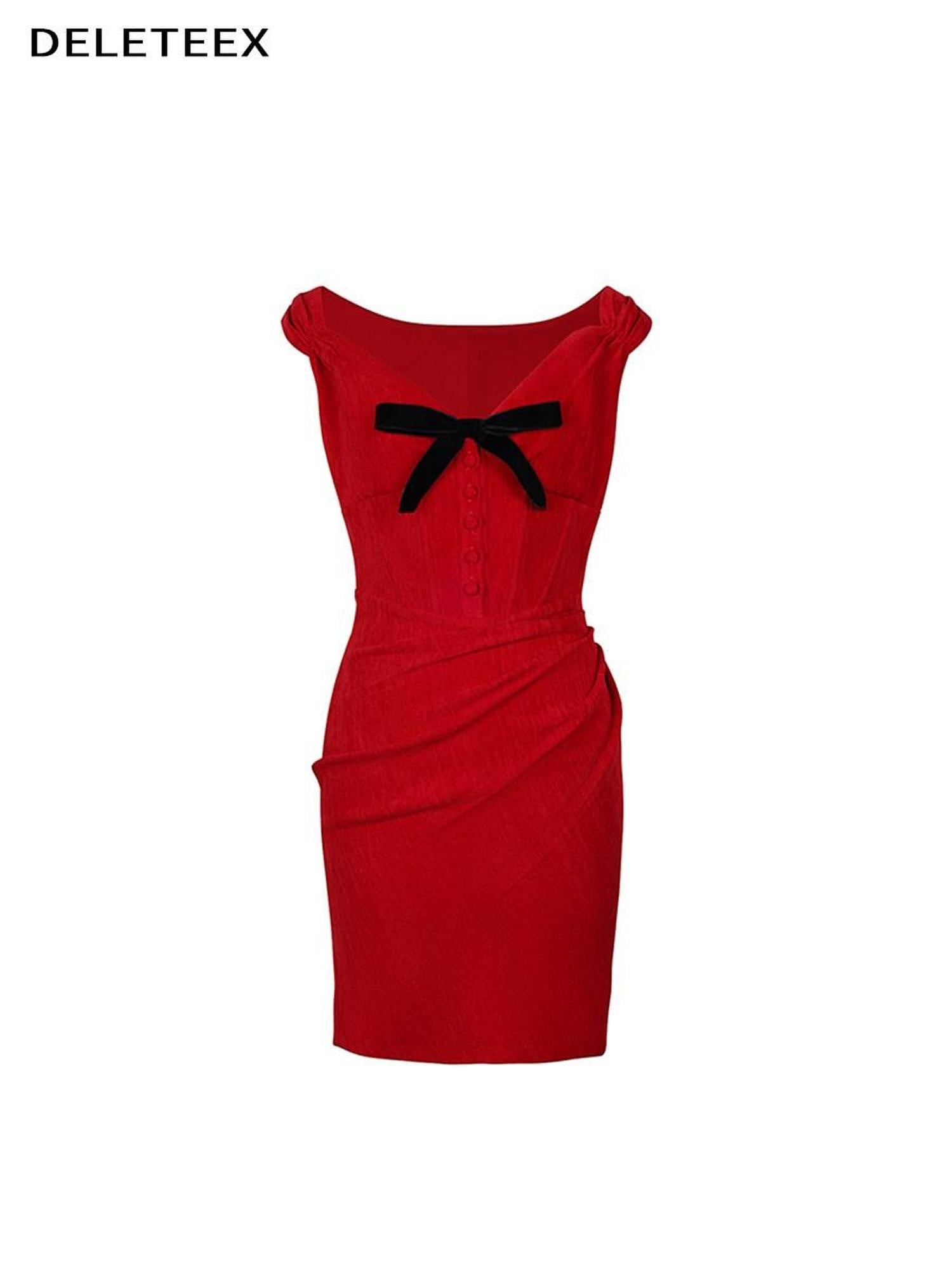 DeleteEx Stretch Red Sleeveless V U Neck Ins Style Polyester Party Mini Dresses