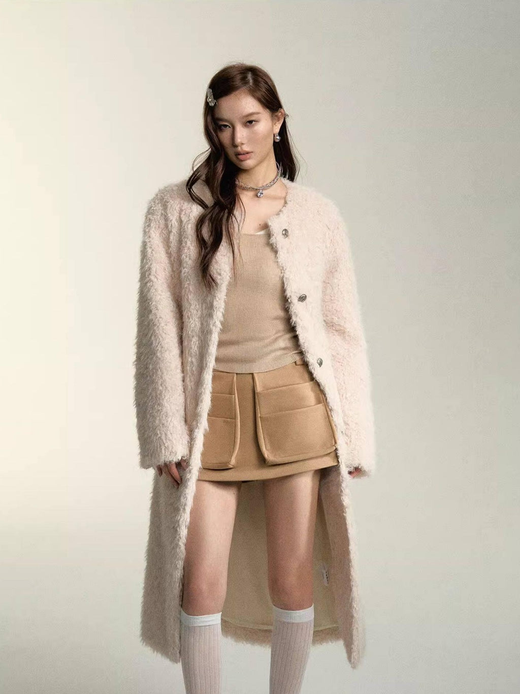 SOMESOWE Versatile Button Front Lapel Relaxed Fit Commuter Solid Khaki Long Coats