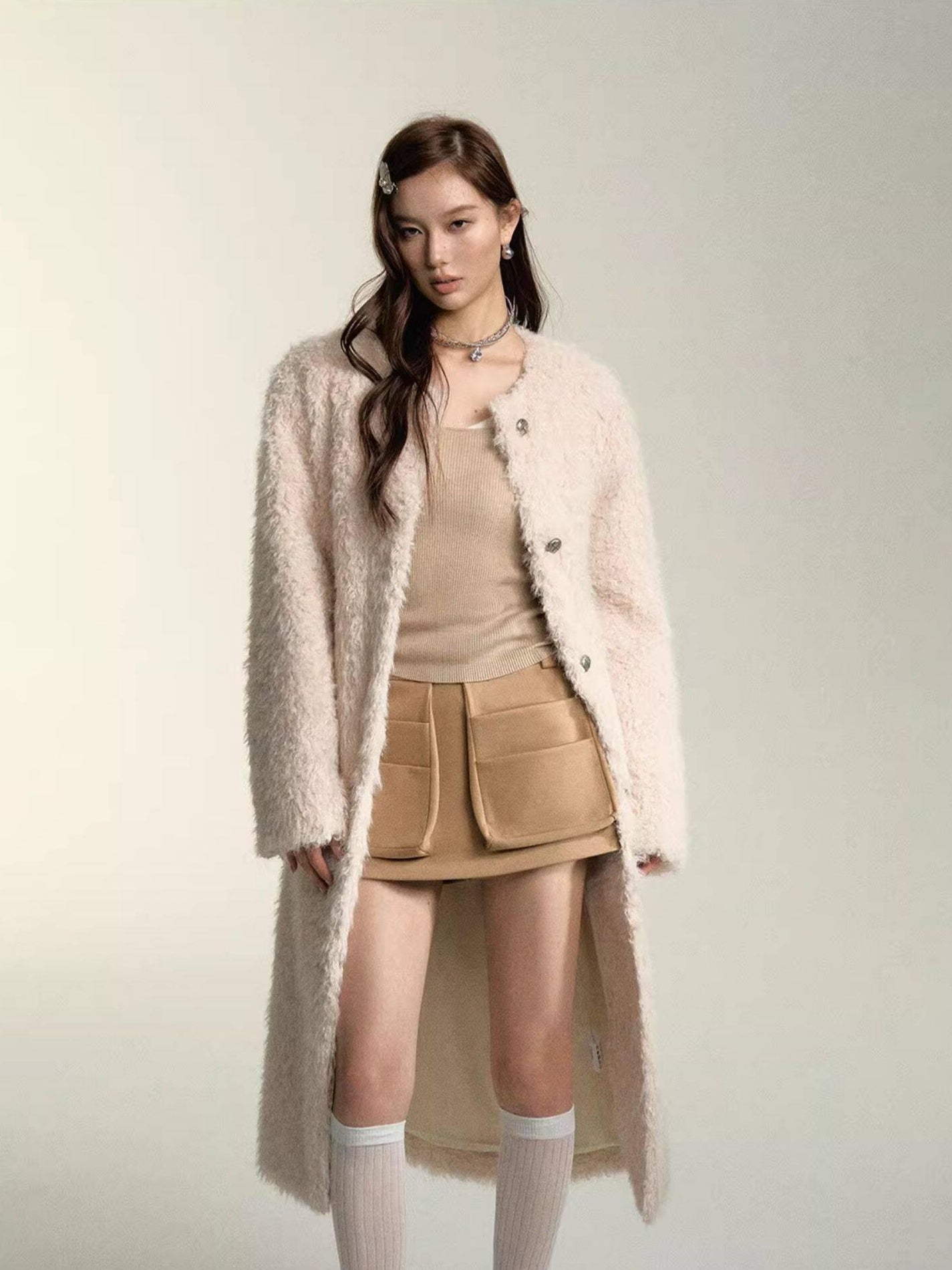SOMESOWE Versatile Button Front Lapel Relaxed Fit Commuter Solid Khaki Long Coats