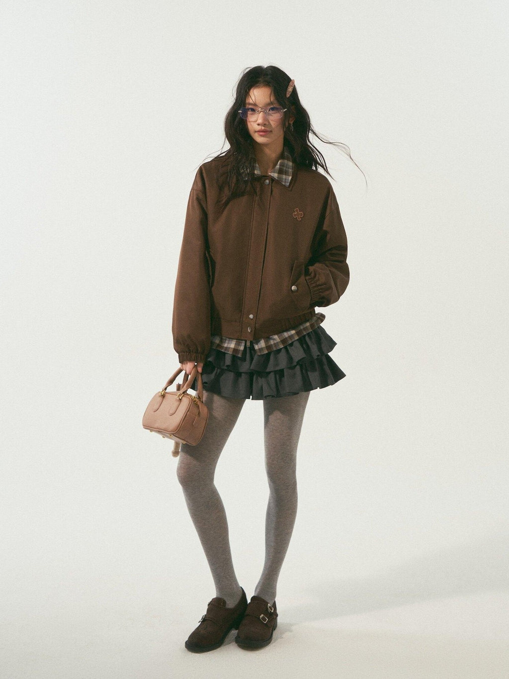 SOMESOWE Lightweight Polyester Loose Fit Casual Lapel Zipper Women Brown Bomber Jackets