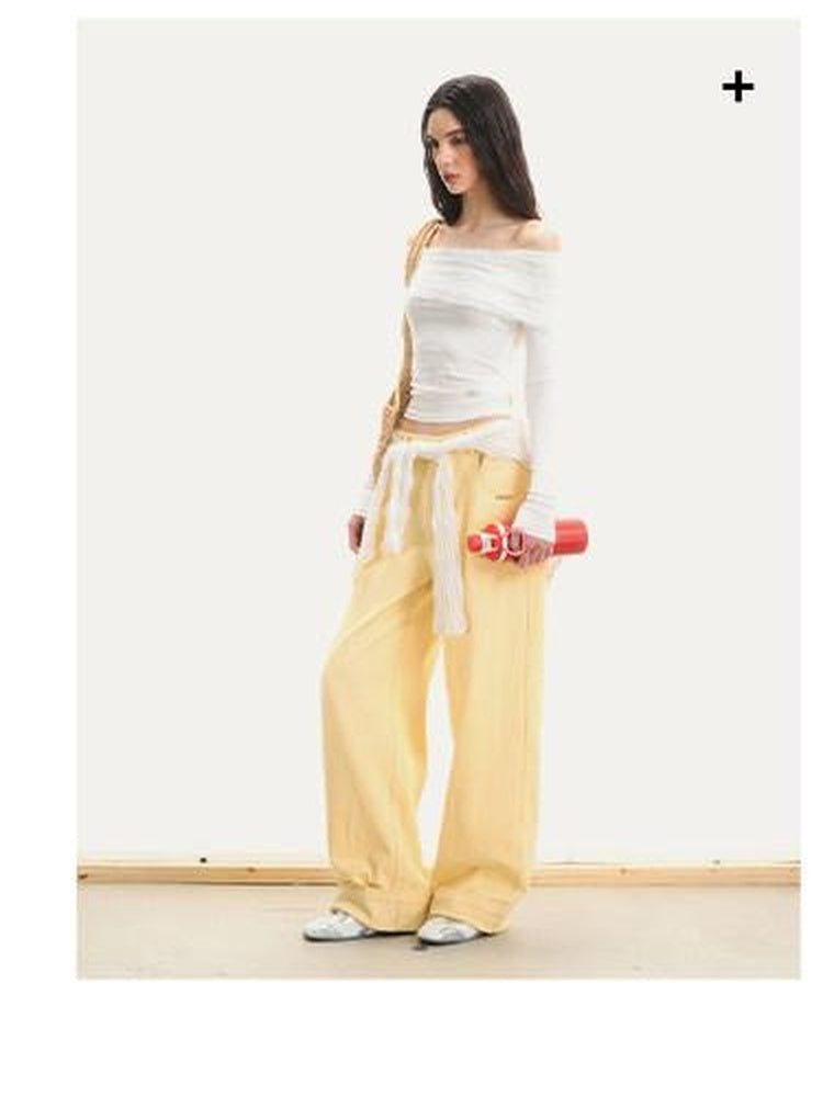 NAWSNOTAWEAR 100 Percent Cotton Minimalist Casual Natural Waist Loose Women Straight Pants