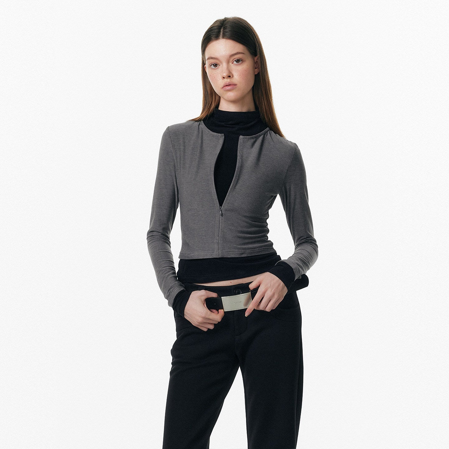 ALINNVSTUDIO_Soft_Zipper_Slim_Fit_Short_Collar_Office_Ladies_Contrast_Long_Sleeve_T-Shirts_MISSTT
