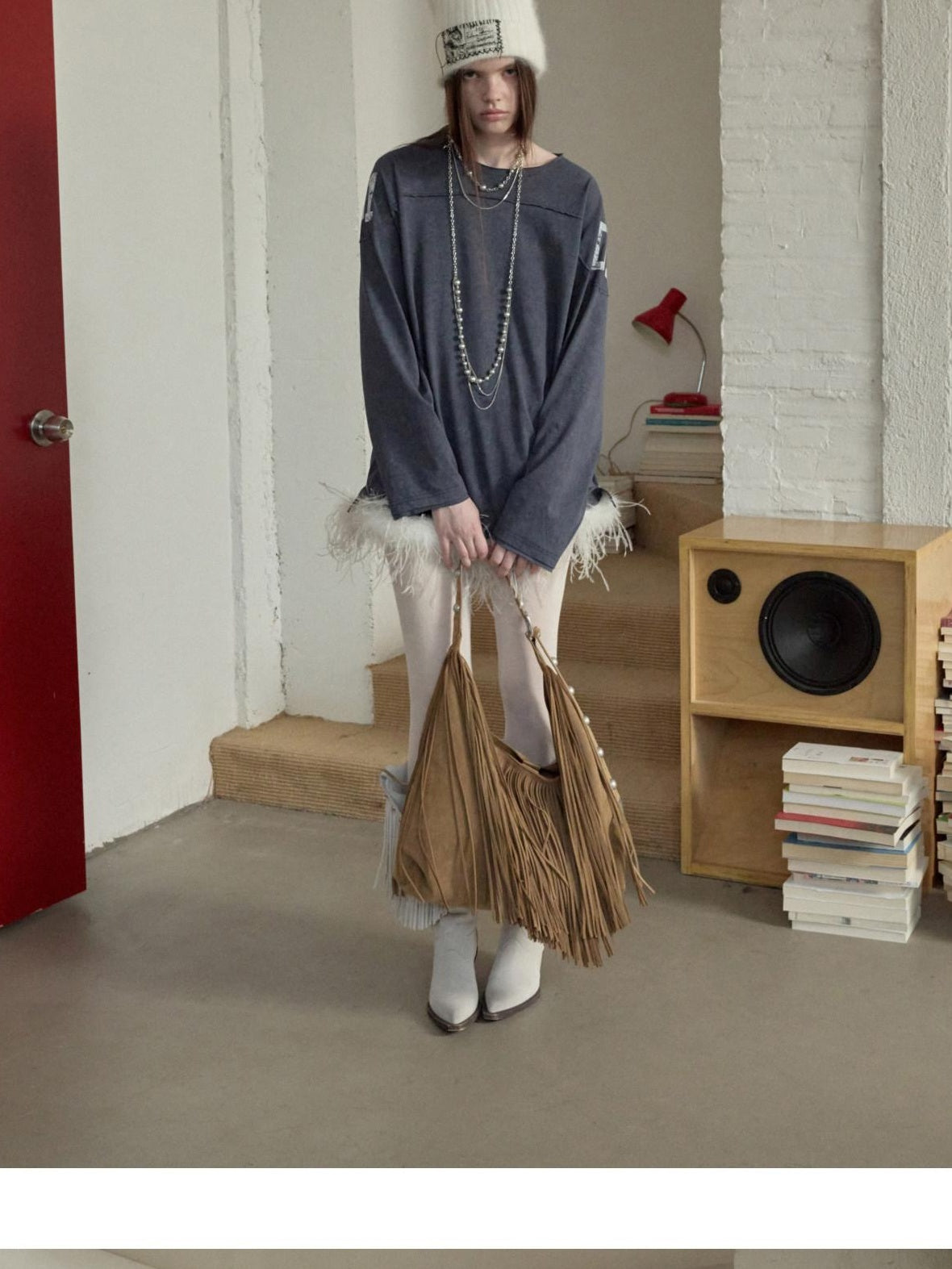 1JINN STUDIO Cotton Blend Printed American Relaxed Long Sleeve Mud Dyed Oversized T-Shirts