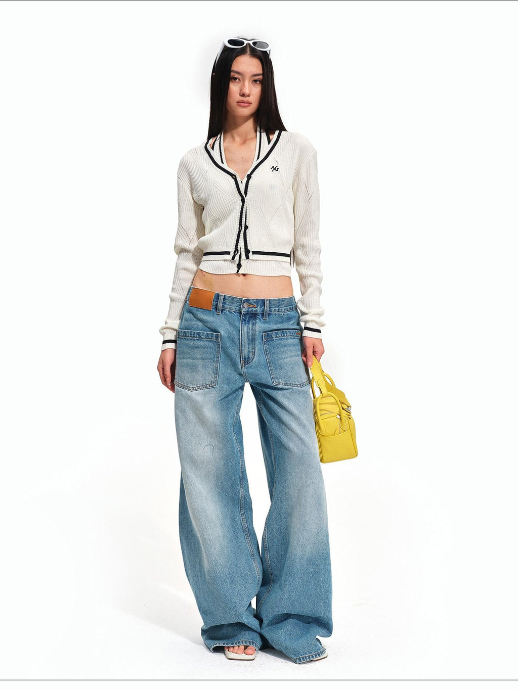 NAWSNOTAWEAR Lyocell Blend Colorblock Cropped V-neck Button Long Sleeve Women Cardigans