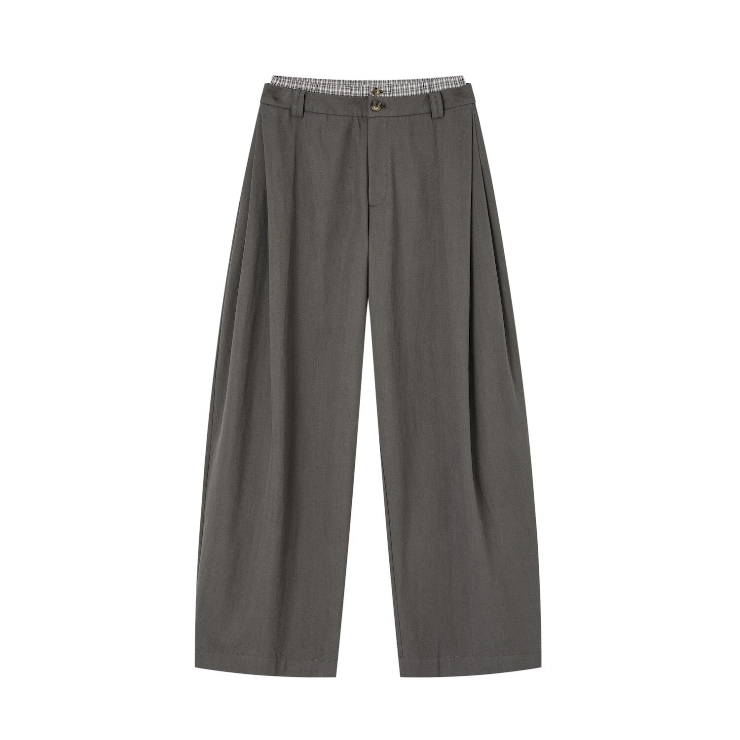 SOMESOWE_Drawstring_Pocket_Relaxed_Natural_Waist_Women_Solid_Khaki_Grey_Wide_Leg_Pants_MISSTT