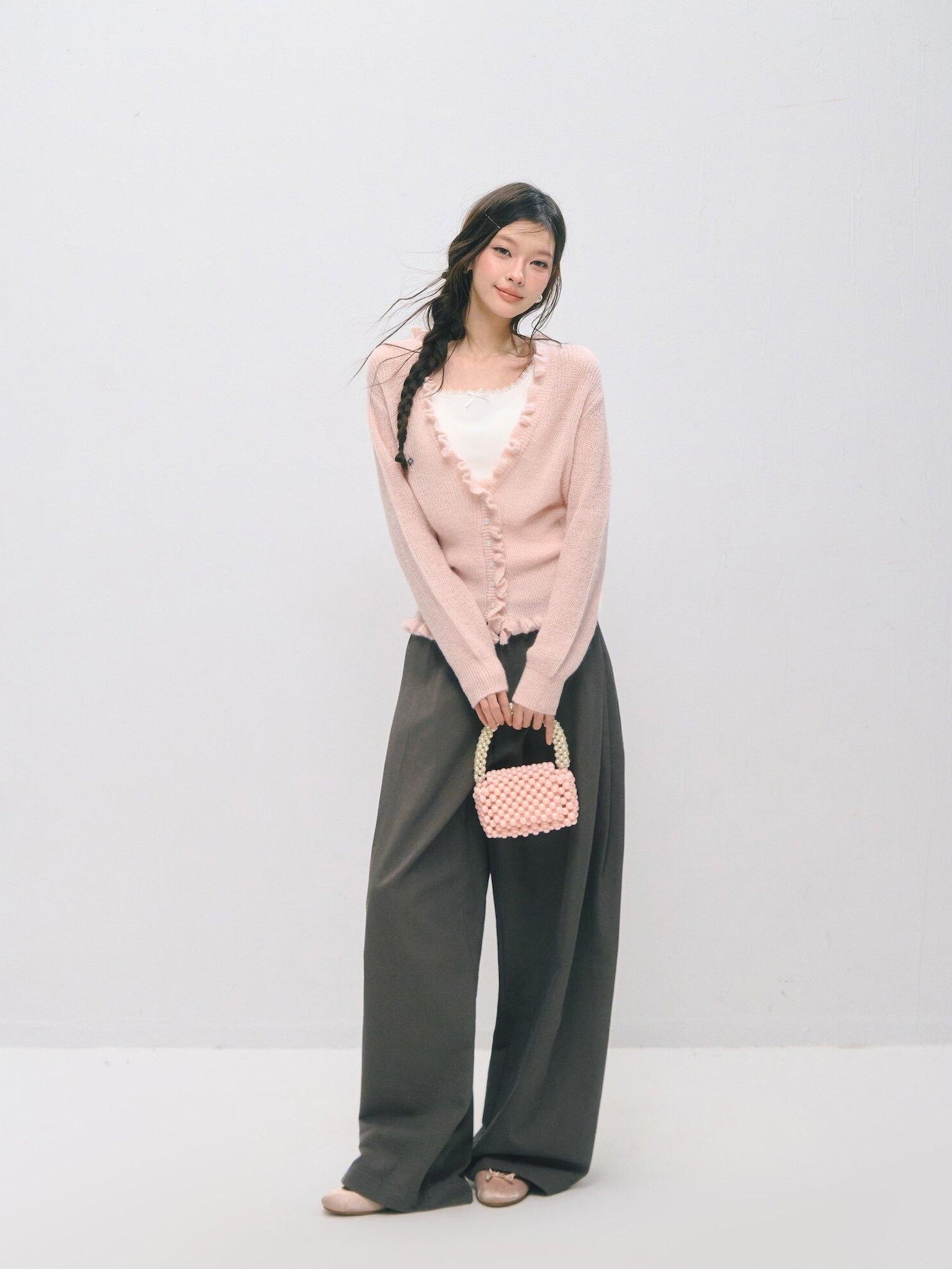 SOMESOWE Soft Acrylic Blend Casual Regular Fit Crewneck Buttoned Women Pink Cardigans