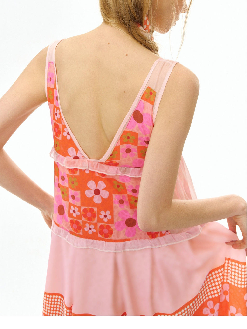 DeleteEx Vibrant Orange Red Floral Print A Line S M L Sizes Women Casual Mini Dresses