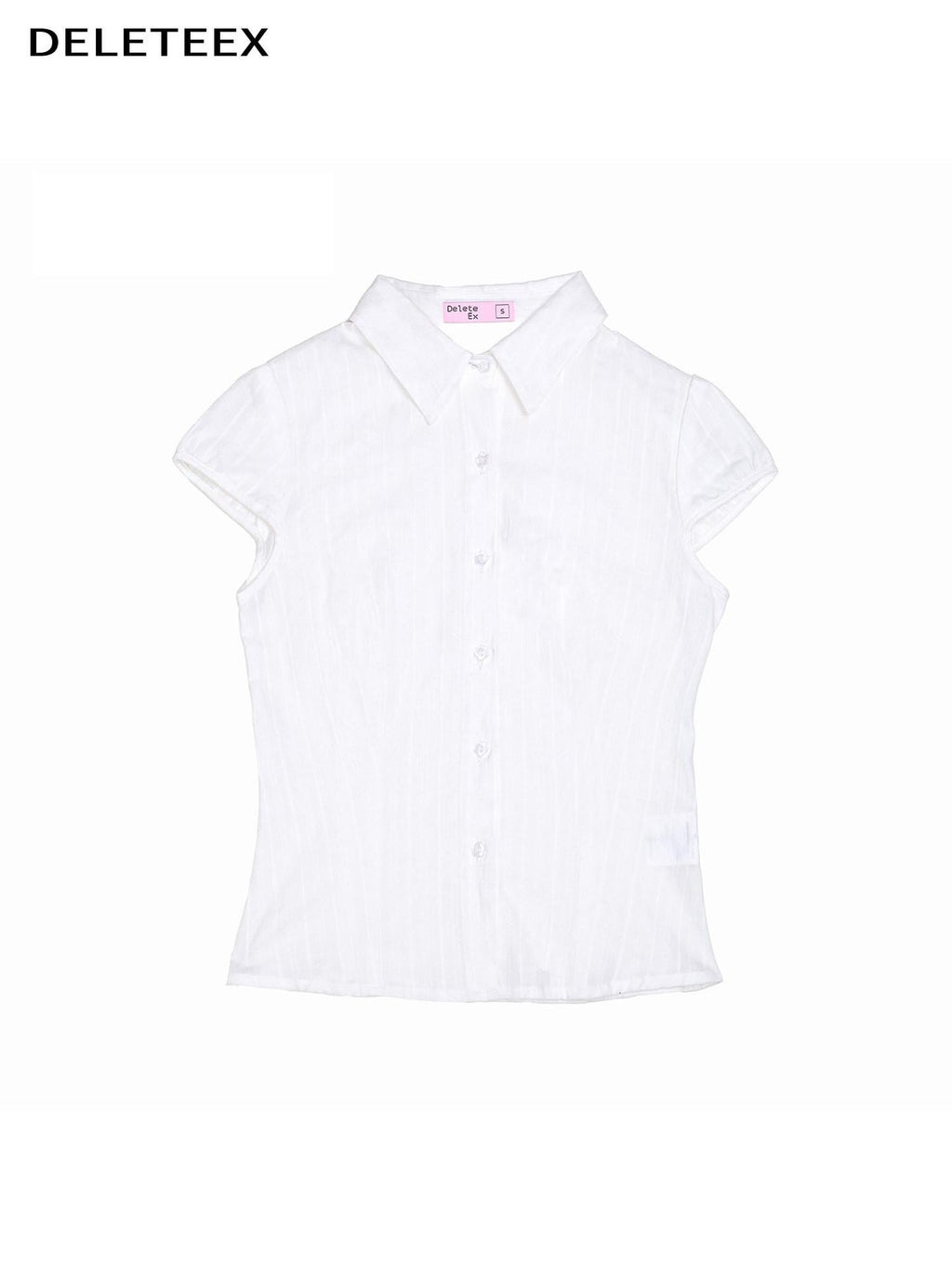 DeleteEx 100% Cotton Slim Fit Collared Short Sleeve Striped Original White Blouses