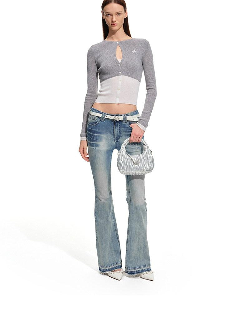 NAWSNOTAWEAR Soft Wool Blend Slim Fit Colorblock Faux Two Piece Pullover Women Sweaters