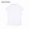 DeleteEx_100%_Cotton_Slim_Fit_Collared_Short_Sleeve_Striped_Original_White_Blouses_MISSTT