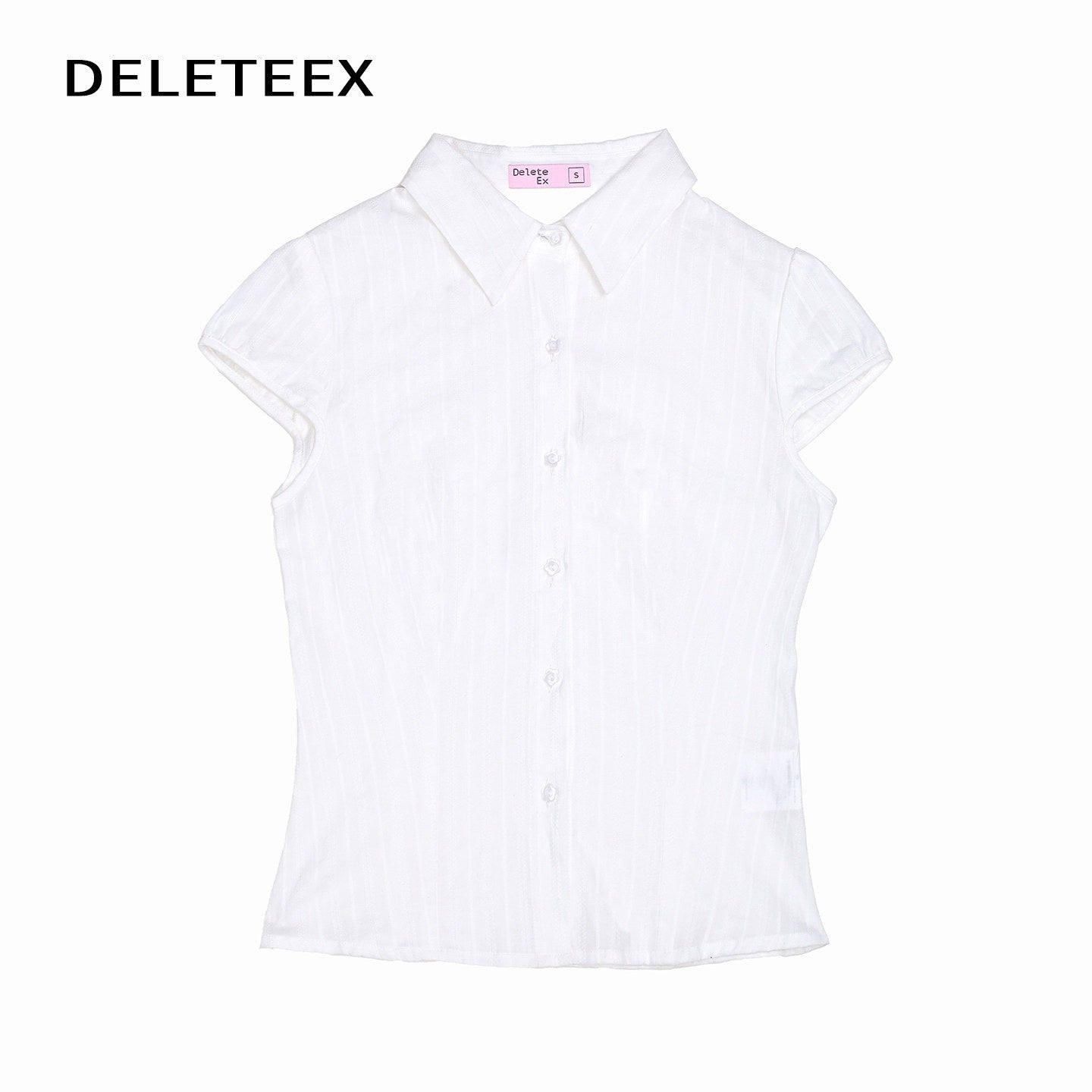 DeleteEx_100%_Cotton_Slim_Fit_Collared_Short_Sleeve_Striped_Original_White_Blouses_MISSTT