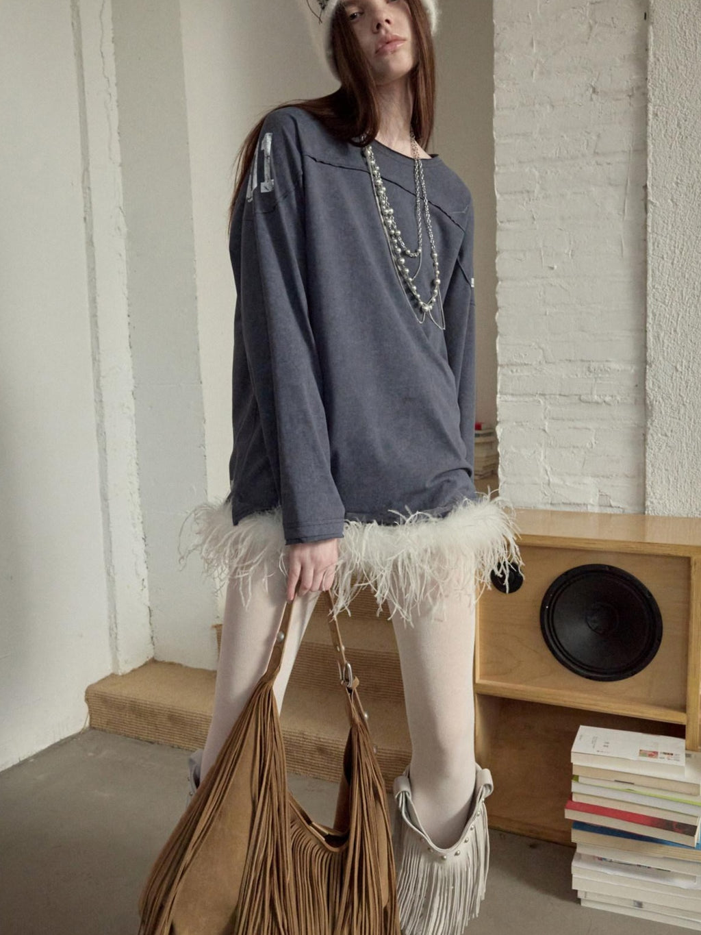 1JINN STUDIO Cotton Blend Printed American Relaxed Long Sleeve Mud Dyed Oversized T-Shirts