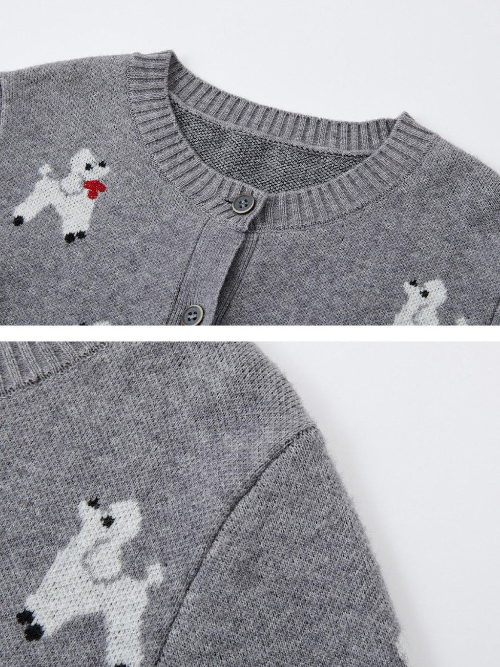 SOMESOWE Soft Acrylic Blend Animal Print Buttoned Crewneck Casual Women Grey Cardigans