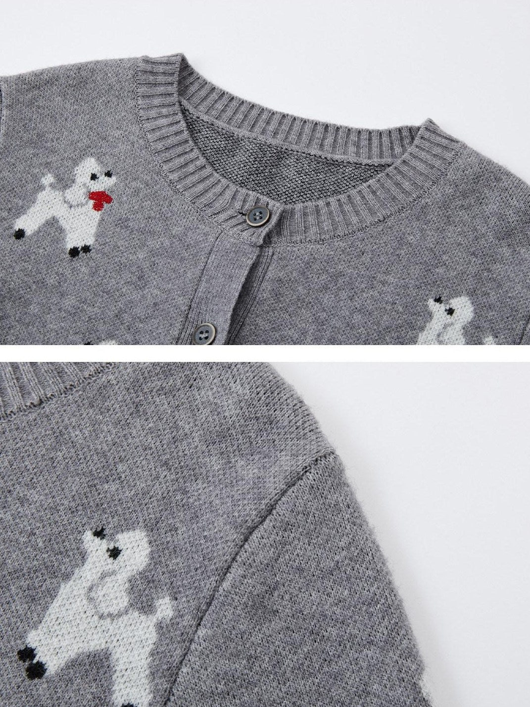 SOMESOWE Soft Acrylic Blend Animal Print Buttoned Crewneck Casual Women Grey Cardigans