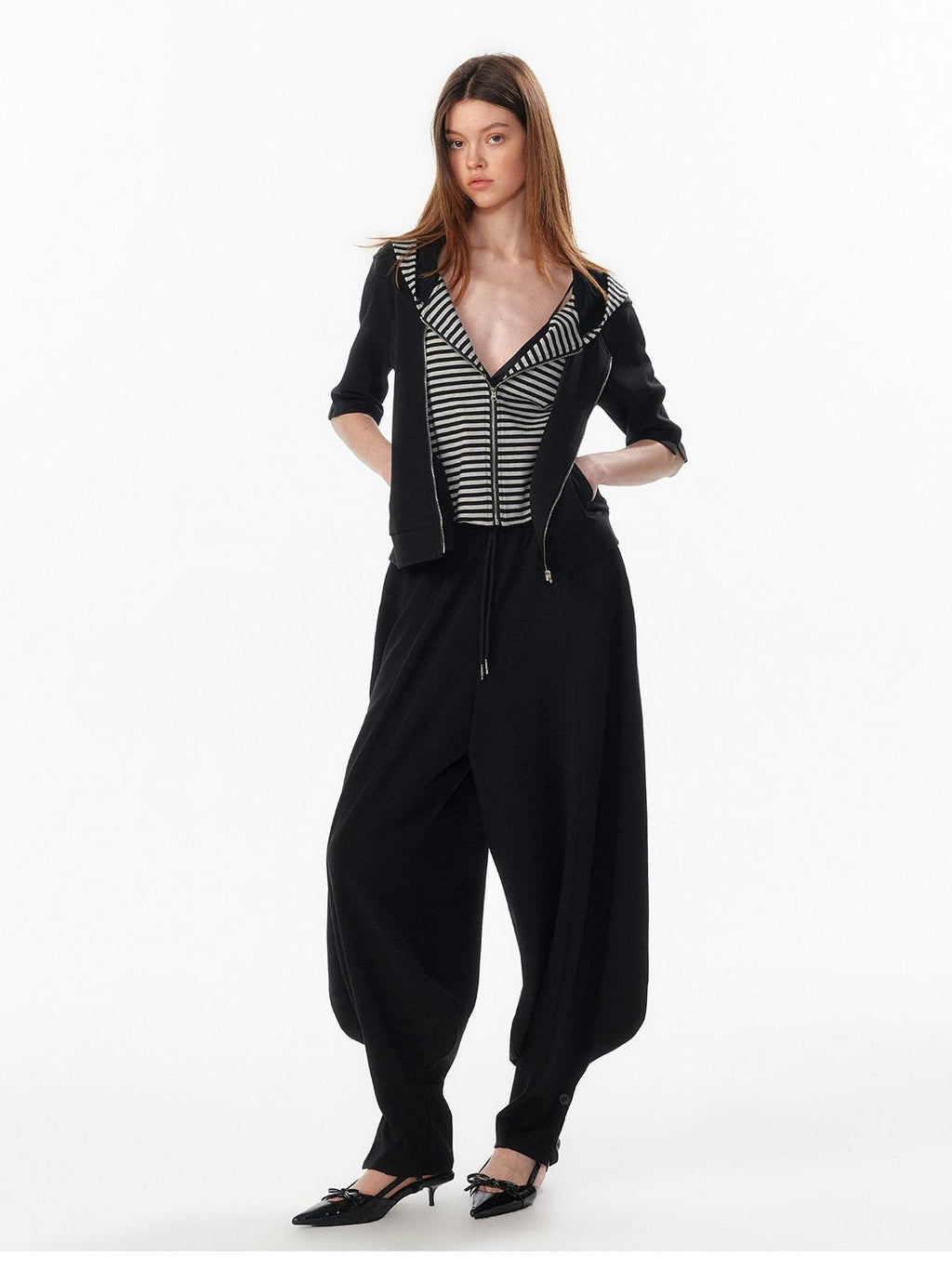 ALINNVSTUDIO Breathable Modal Loose Balloon Split Hem Natural Waist Women Black Sweatpants