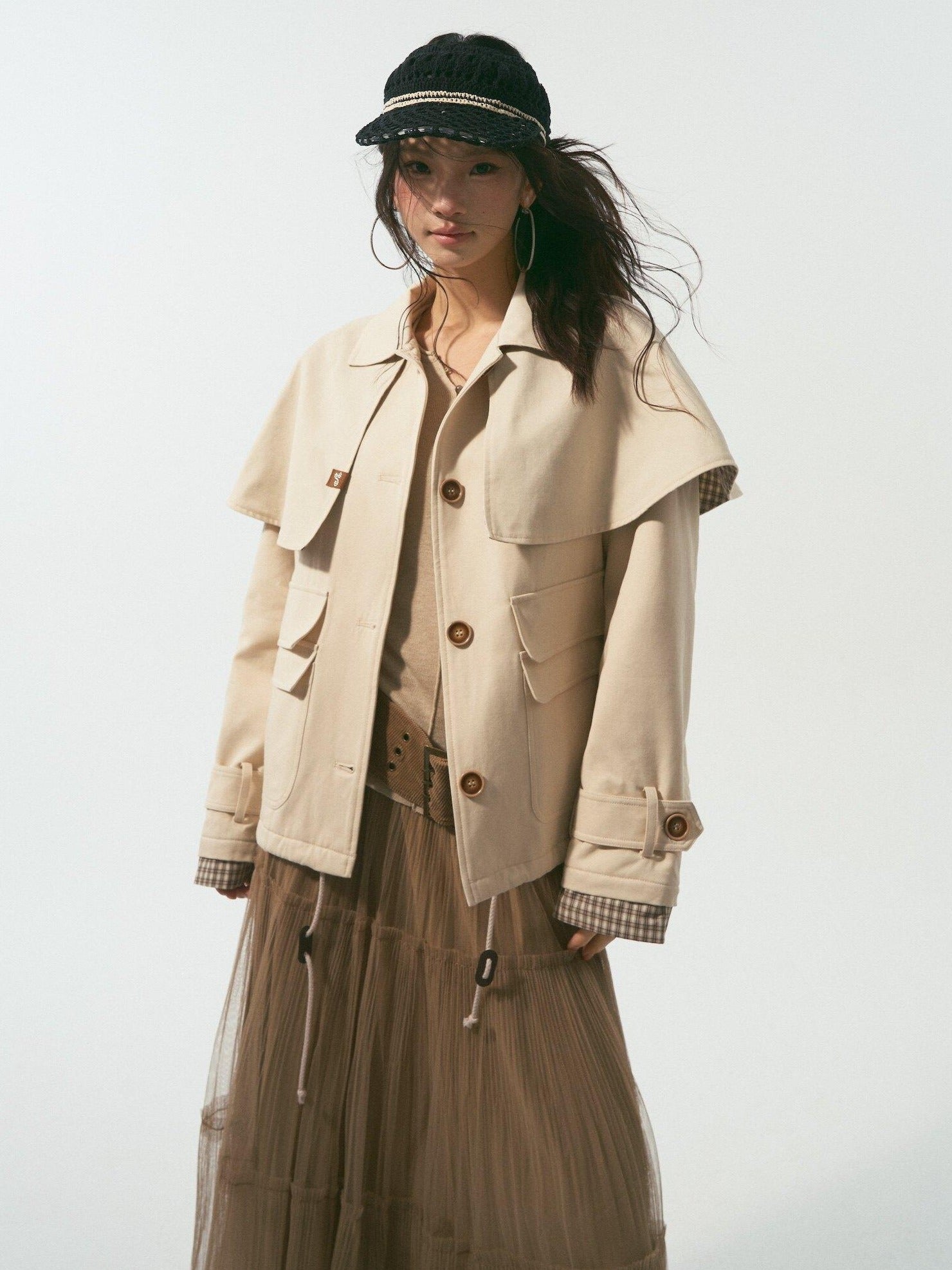 SOMESOWE Cotton Lyocell Lined Loose Casual Shirt Collar Button Trench Coats
