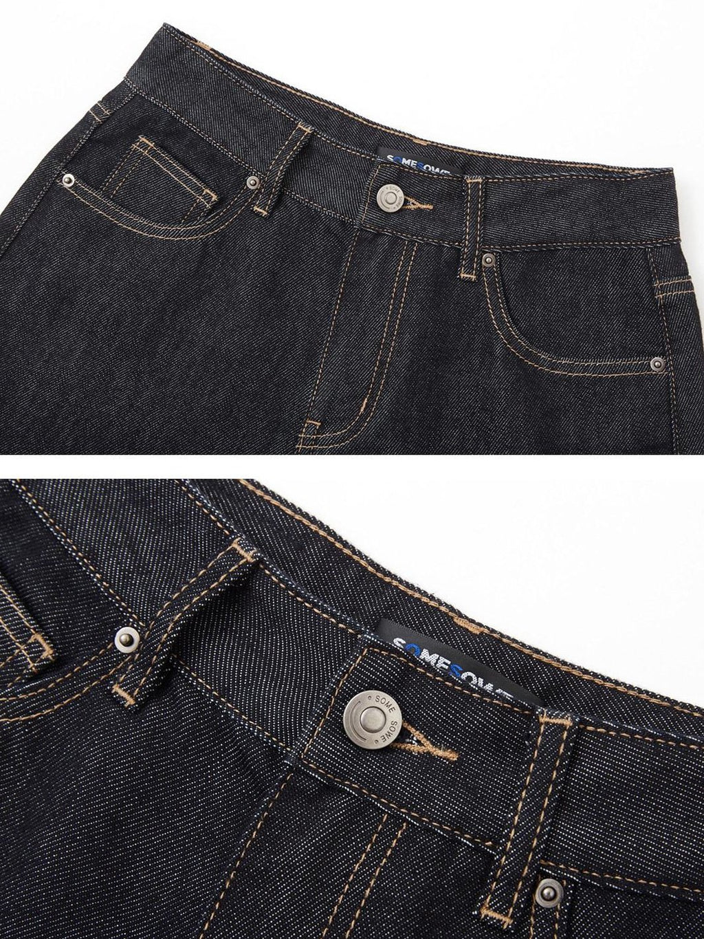 SOMESOWE Minimalist Straight Natural Waist Button Fly Deep Blue Stretch Denim Shorts
