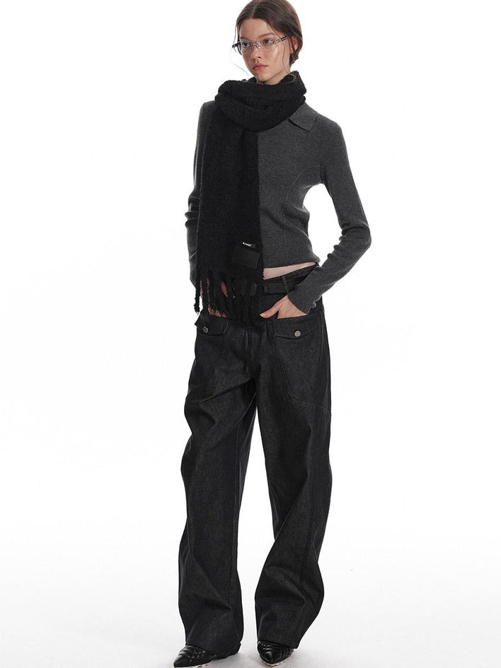 ALINNVSTUDIO Office Casual Two Piece Layered Vest Set Youth Solid Long Sleeve T-Shirts