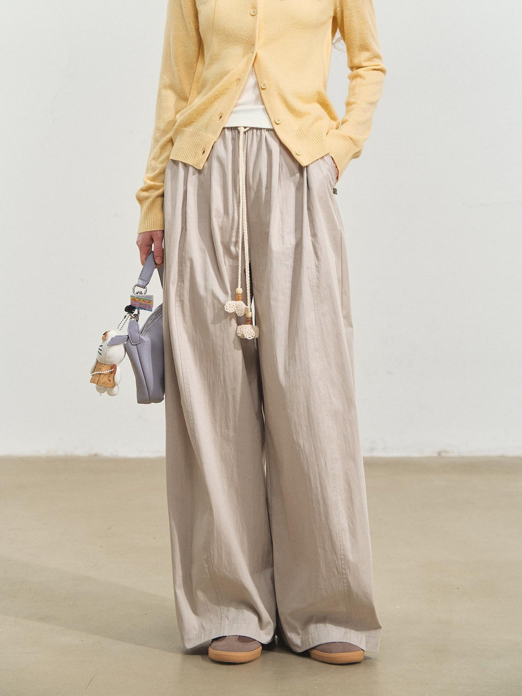 SOMESOWE Original Plaid Pocket Button Natural Waist Cotton Blend Women Wide Leg Pants