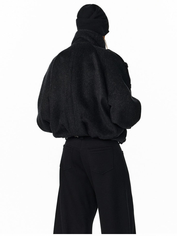 ALINNVSTUDIO Double Breasted Short Loose Lapel Commuter Women Thick Black Gray Wool Coats