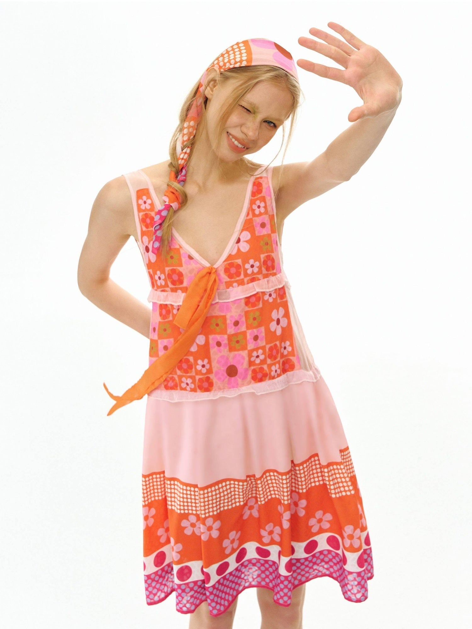 DeleteEx Vibrant Orange Red Floral Print A Line S M L Sizes Women Casual Mini Dresses