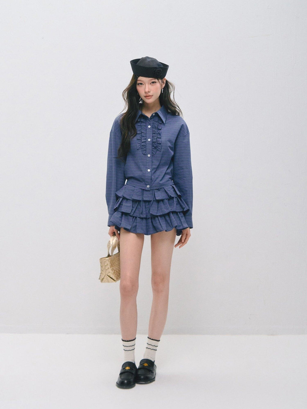 SOMESOWE Sexy Plaid High Waist Ruffle Patchwork Women Two Piece Mini Skirts