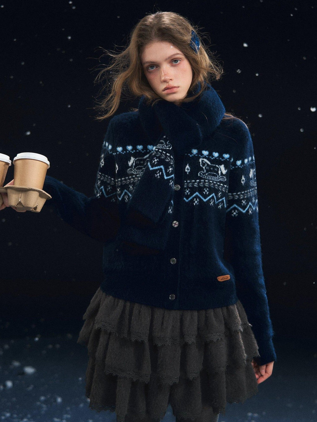 SOMESOWE Cozy Animal Contrast Knit Regular Fit Women Button Neck Cardigans