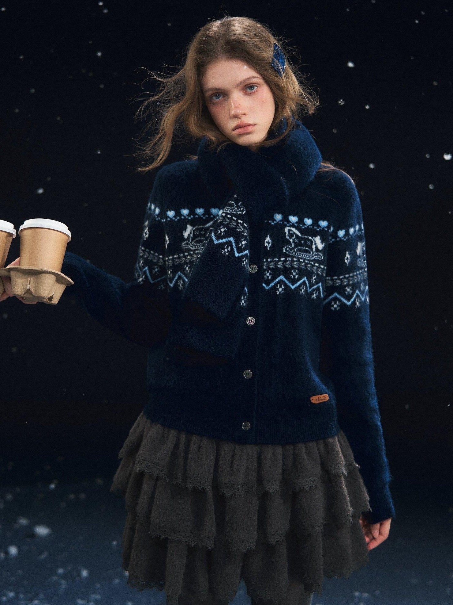 SOMESOWE Cozy Animal Contrast Knit Regular Fit Women Button Neck Cardigans
