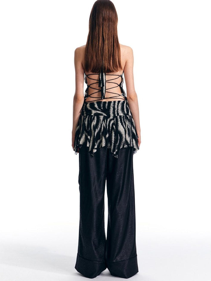ALINNVSTUDIO Original Design Striped Halter Slim Fit Women No Padding Tank Tops